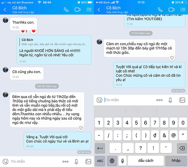 Cô Bích thường xuyên chia sẻ tình trạng với Chuyên gia NHC