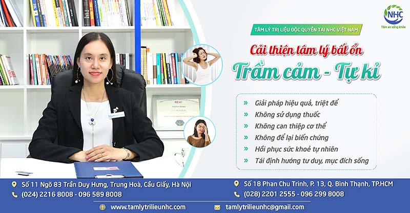 Trung tâm tâm lý NHC là đơn vị điều trị trầm cảm hàng đầu hiện nay có thể giúp bệnh nhân sớm tìm thấy vui vui trở lại trong cuộc sống