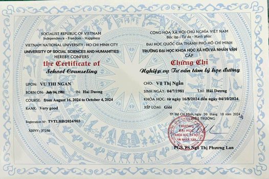 Chứng chỉ nghiệp vụ tư vấn tâm lý học đường