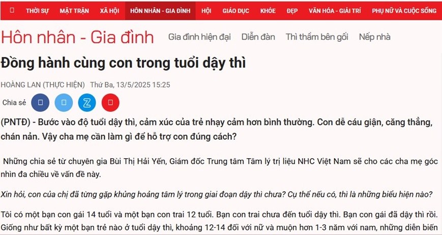 [Phụ nữ Thủ đô] Đồng hành cùng con trong tuổi dậy thì